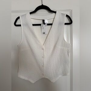 White Textured Sleeveless Top